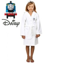 Blue Train Cartoon Design & Custom Name Embroidery on Kids Hooded Bathrobe